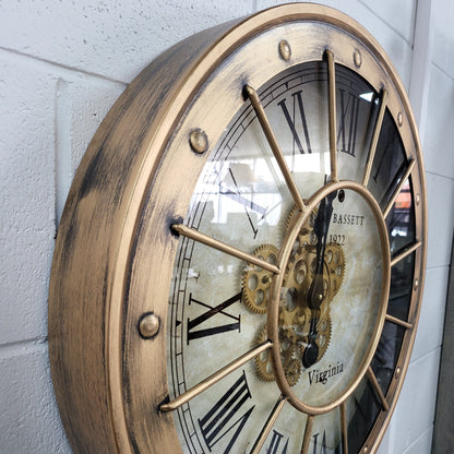 Distressed Copper Wall Clock with Gears