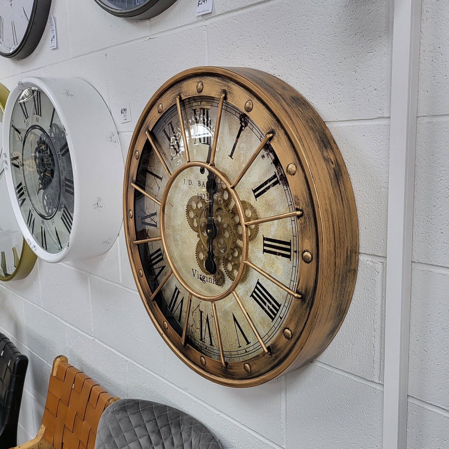 Distressed Copper Wall Clock with Gears