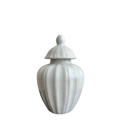 Ribbed White Vase with Lid