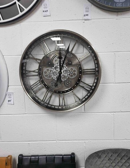 Antique Silver Wall Clock with Gears