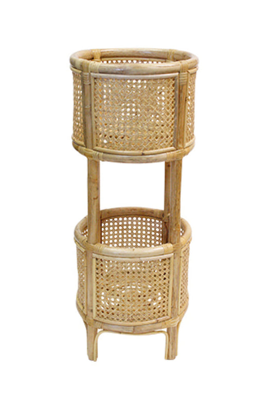 Canggu Two Tier Rattan Webbing Planter Stand