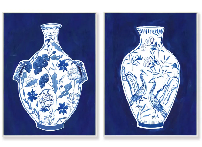 Porcelain Blue set of 2 Framed Canvas Prints 45x60