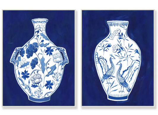 Porcelain Blue set of 2 Framed Canvas Prints 45x60