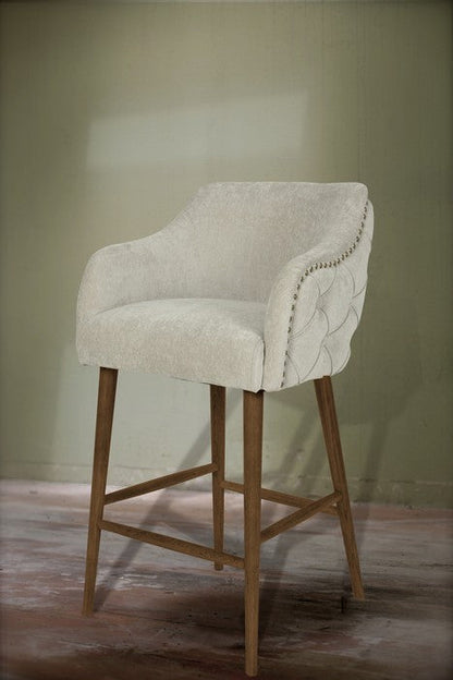 Charleston Buttoned Back Barstool - Oak Legs