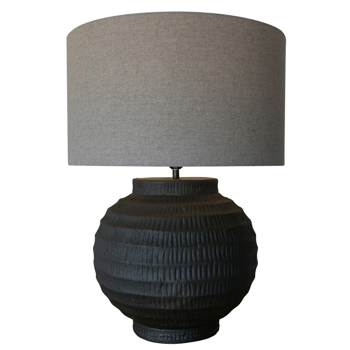 Black Terracotta Table Lamp with Grey Linen Shade