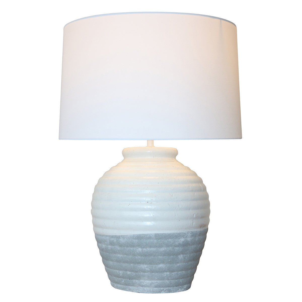 White/Grey Terracotta Lamp with White Cotton Shade