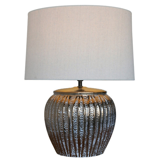 Gold Ceramic Lamp with Natural Linen Shade