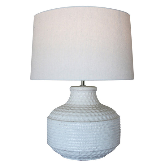 White Terracotta Lamp W/ White Linen Shade