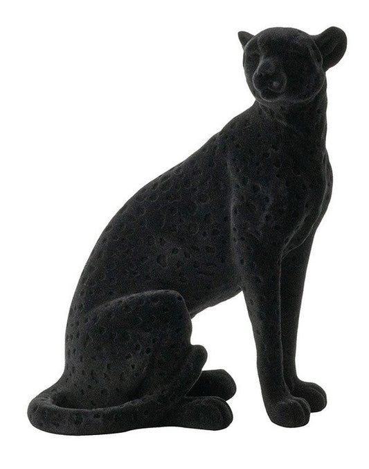 Large Flocked Sitting Leopard Statue