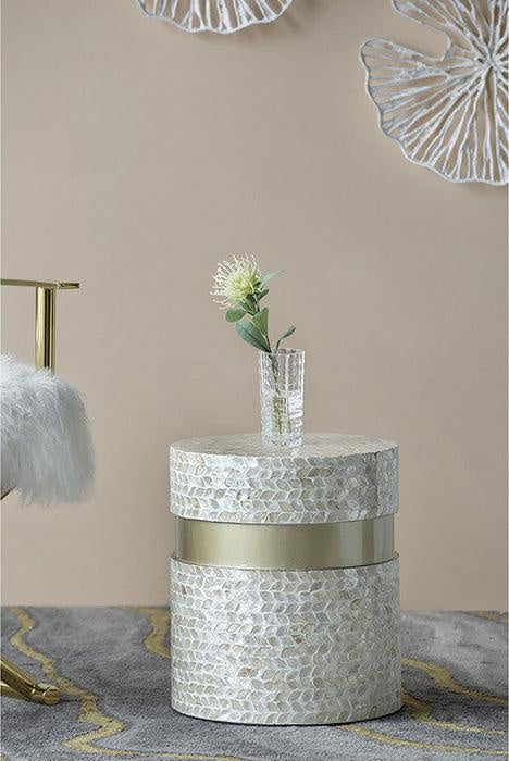 Tan & Gold Pedestal Stool