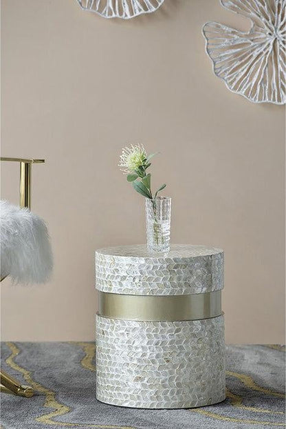 Tan & Gold Pedestal Stool