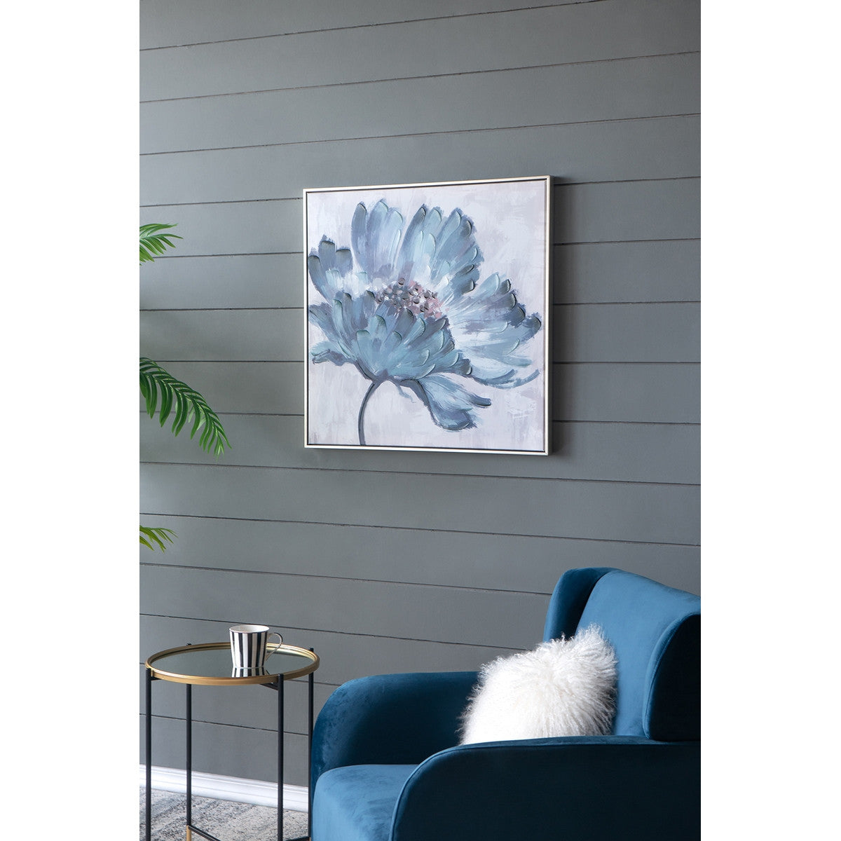 BLUE FLORAL HANDPAINTED WALL ART