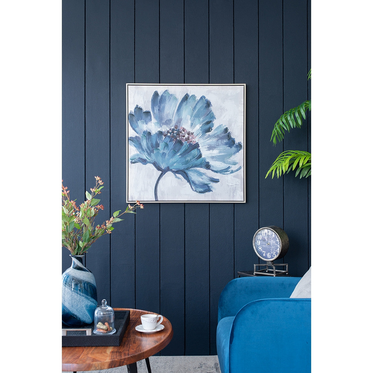 BLUE FLORAL HANDPAINTED WALL ART