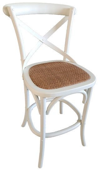 Cross Back Barstool - Antique White