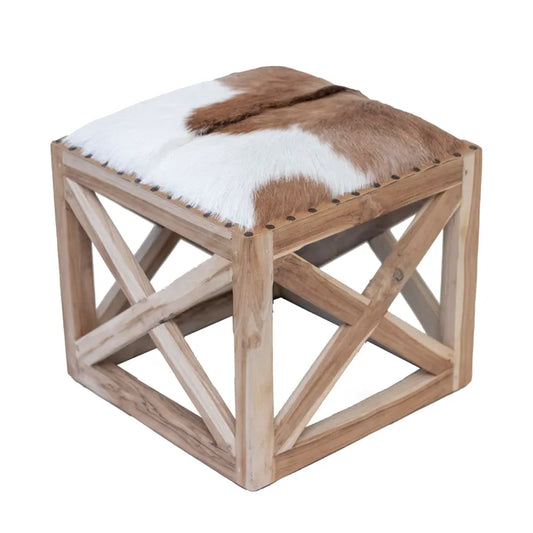 Square Goatskin Leather Stool