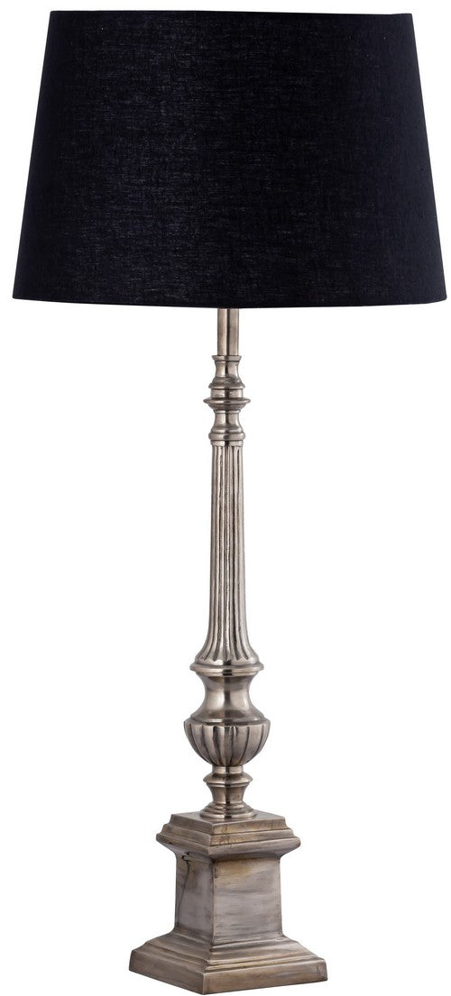 Table Lamp & Shade - Silver Antique / Black Cotton