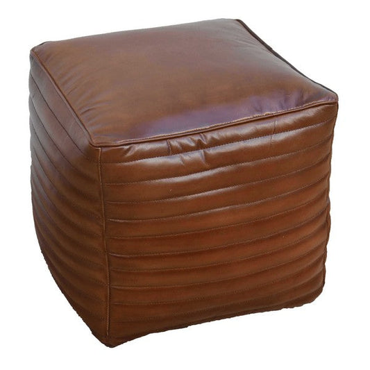 Square Buffalo Leather Pouf