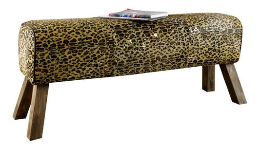 Leopard Leather Long Vault Stool