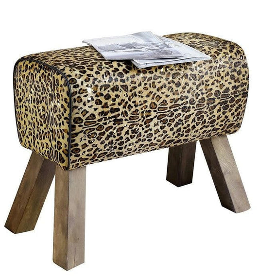 Leopard Leather Vault Stool