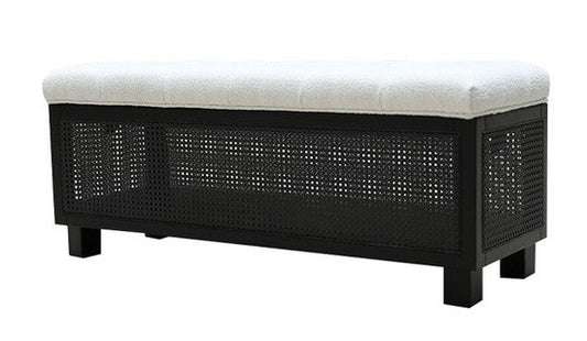 Blanket Box Black Rattan & Boucle