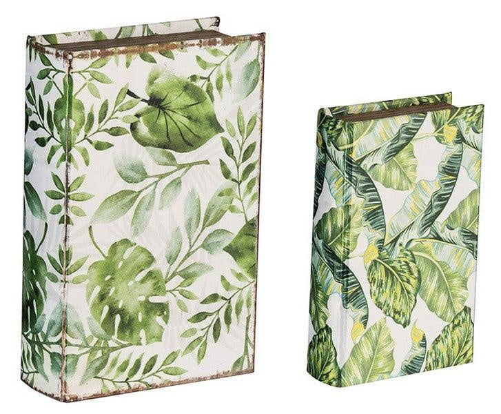 Botanical Green & White Book Boxes