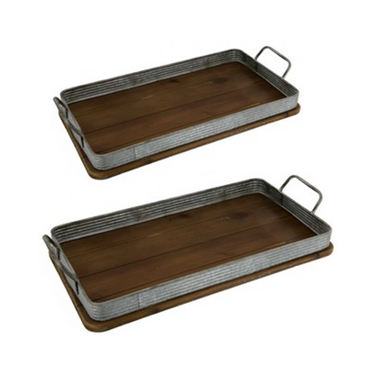 Wood/Metal Trays Set/2