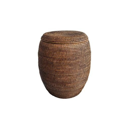 Rattan drum laundry stool